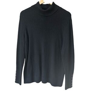 Talbots Black Ribbed Knit Turtleneck Sweater Long Sleeve, 2X